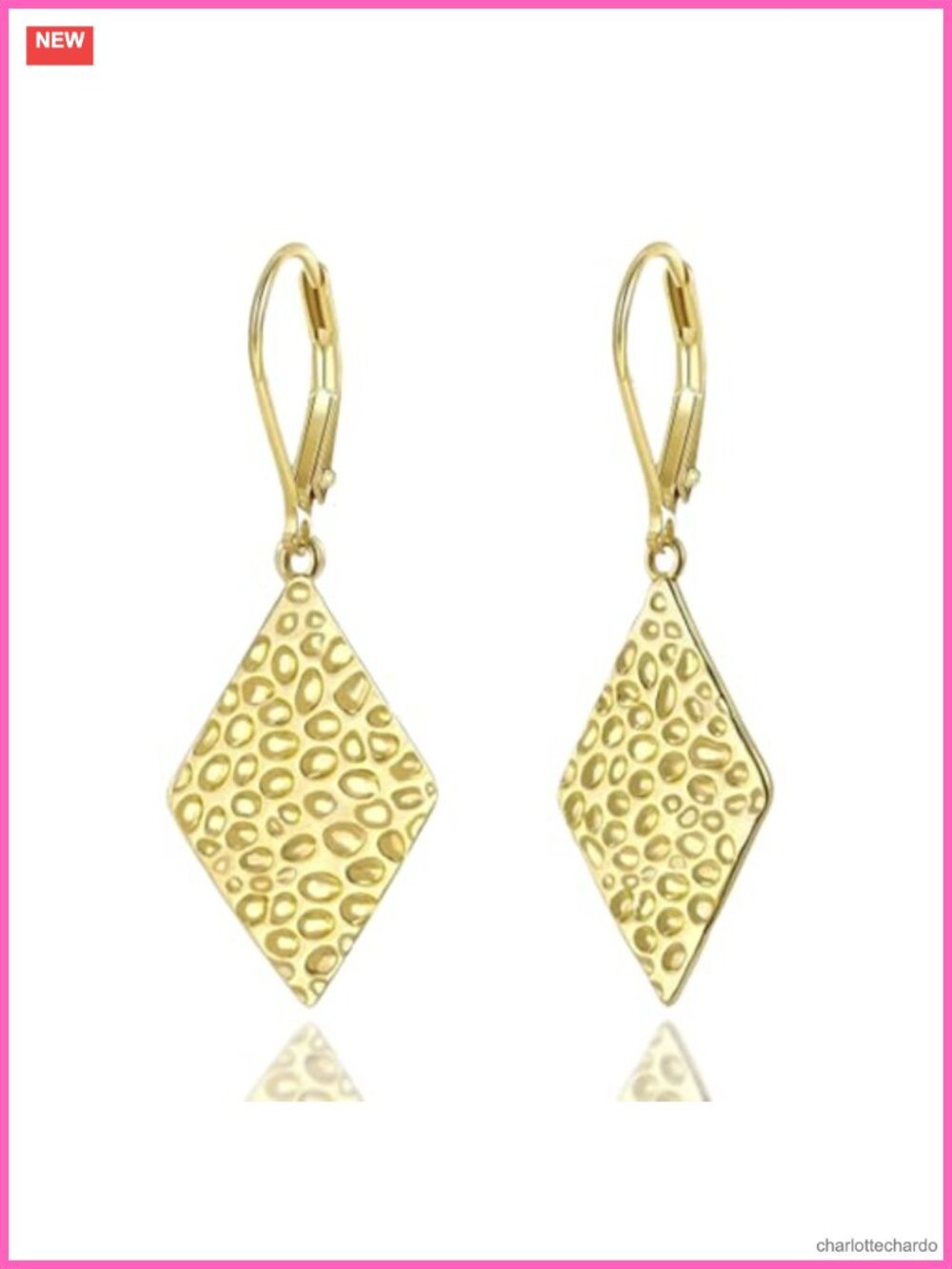 Sterling Silver Dangle Drop Earrings 14K Gold Plated Leverback Hammered
